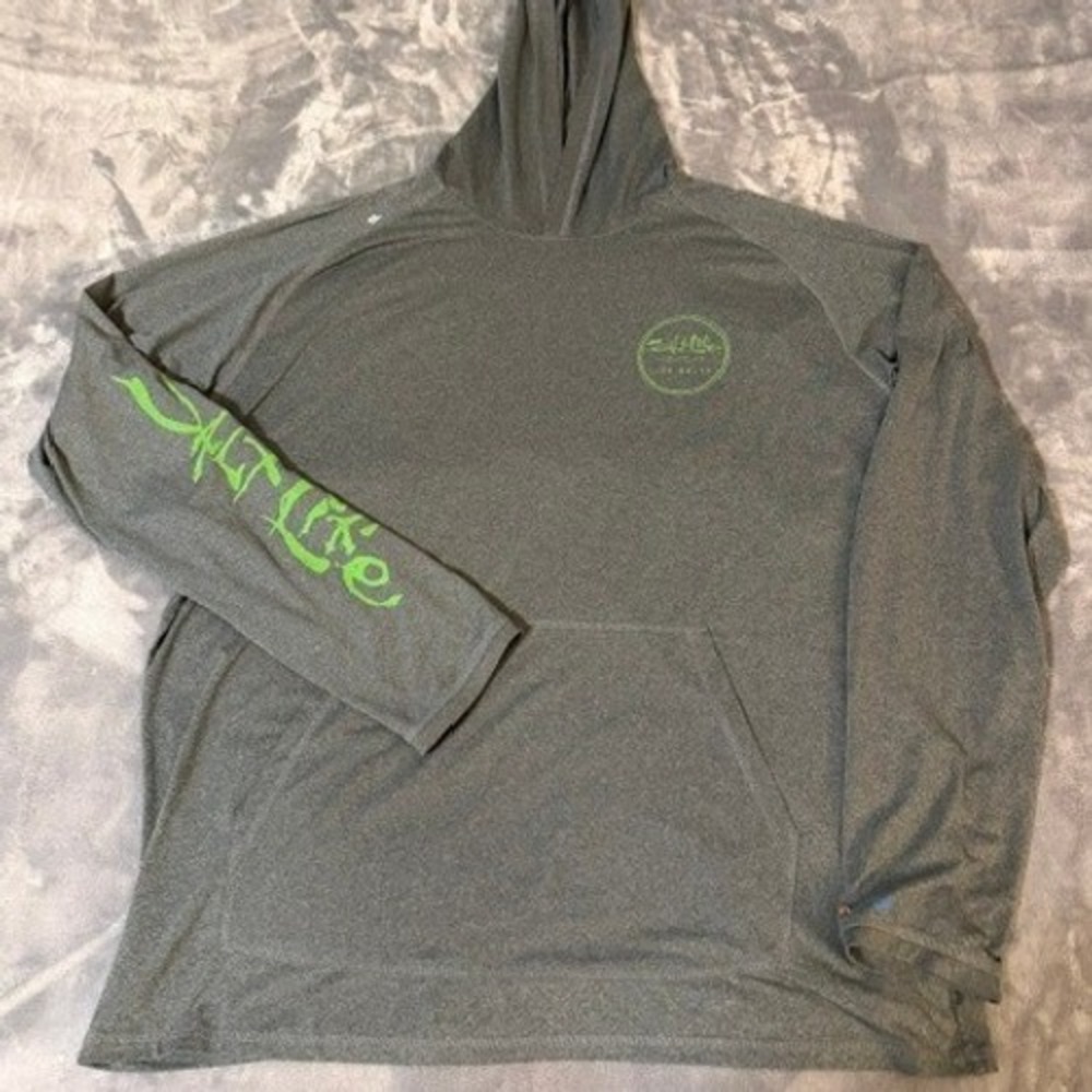 Salt Life Hoodie Mens 2XL Gray Live Salty Performance Graphic Fishing Light